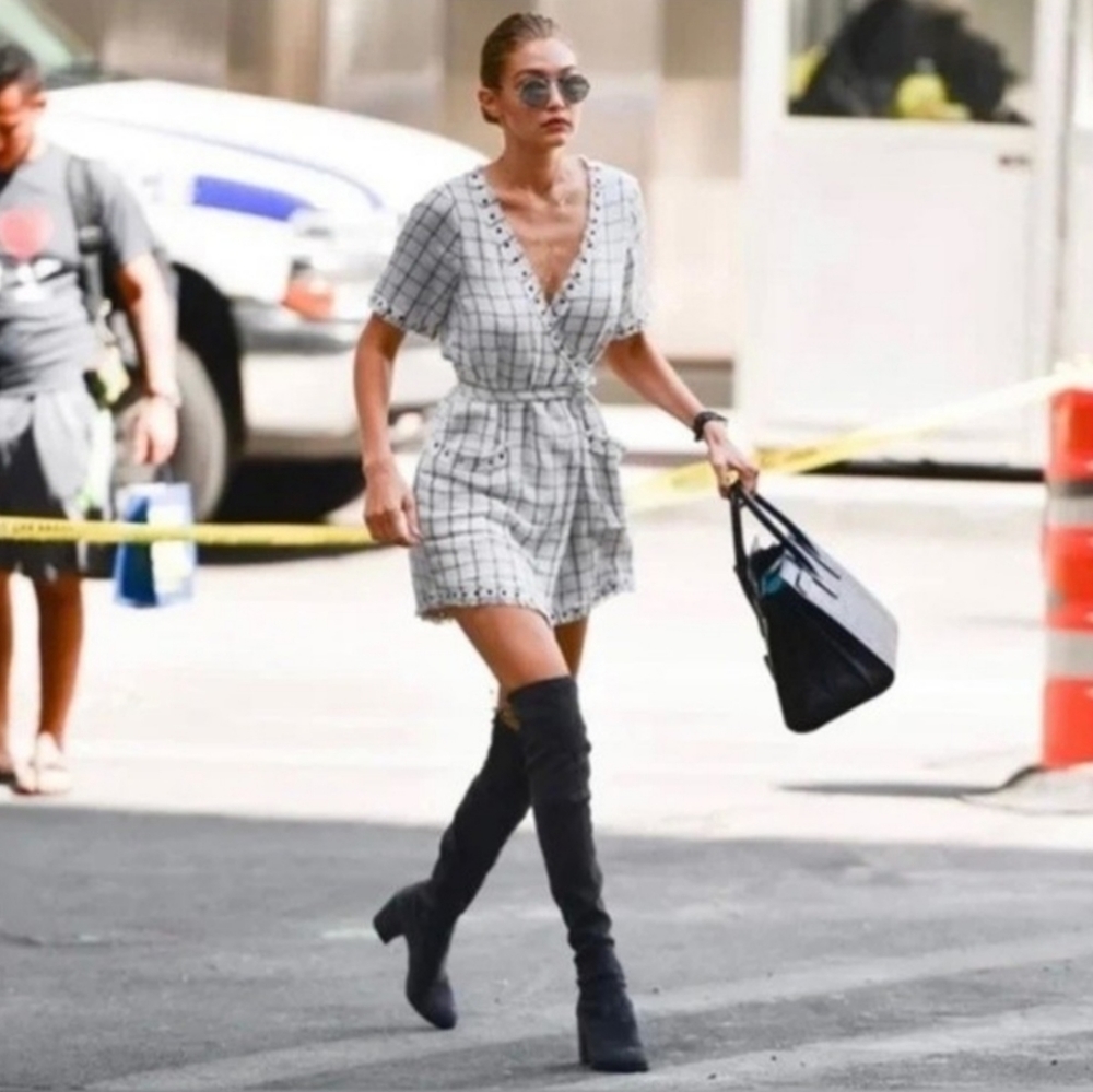 Stuart Weitzman Celeb/Blogger Favorite Gray Tieland Suede Over The Knee Boots